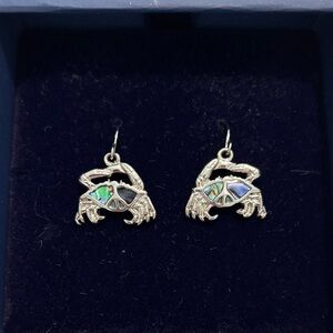 Silver Crab Drop Earrings with Iridescent Abalone Inlay